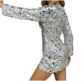 thumbnail image 4 of BLTIBY Women's Crew Neck Sequin Mini Dress Spring Long Sleeve Sparkly Glitter Night Out Dresses Cocktail Disco Out Silver L, 4 of 7