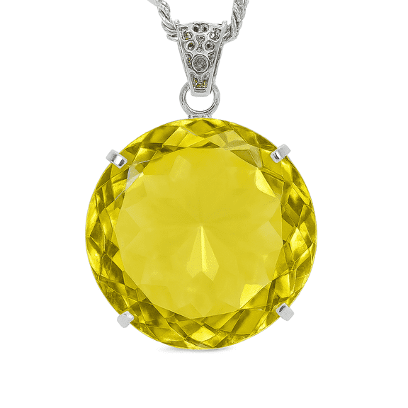Lab Created 124 Ct Yellow Sapphire Pendant Round Gemstone 925 Sterling Silver