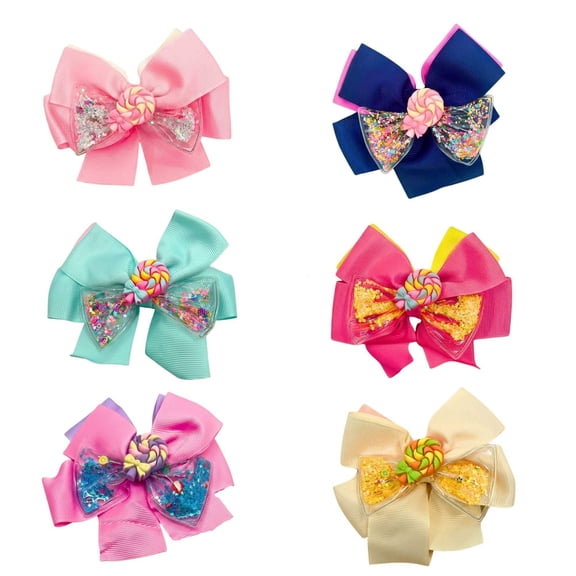 4.5" Candy Shaker Hair Bows 3D Lollipop Liquid Glitter Clips