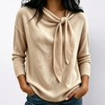 thumbnail image 2 of HCYSFG Womens Oversized Bow Tie Sweater Cowl Neck Long Sleeve Relaxed Fit Solid Color Fall Pullover Casual Everyday Wear Knit Tops, 2 of 5