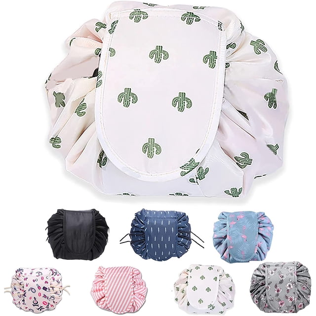 Bolsa de maquillaje HUOGUO Lazy con cordón portátil de viaje, blanca