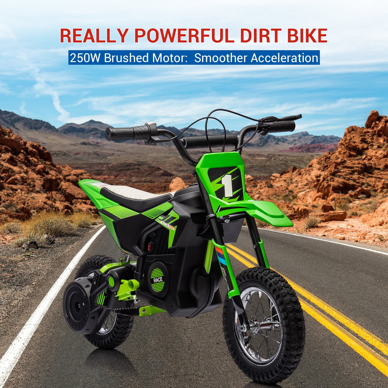 24V 250W Electric Dirt Bike for Kids, 3 Speed Modes Teen Electric Motorcycle Up to 20.6 MPH& 19 Miles Long-Range, Dual Suspension & Disc Brake, 16" Sturdy Tire