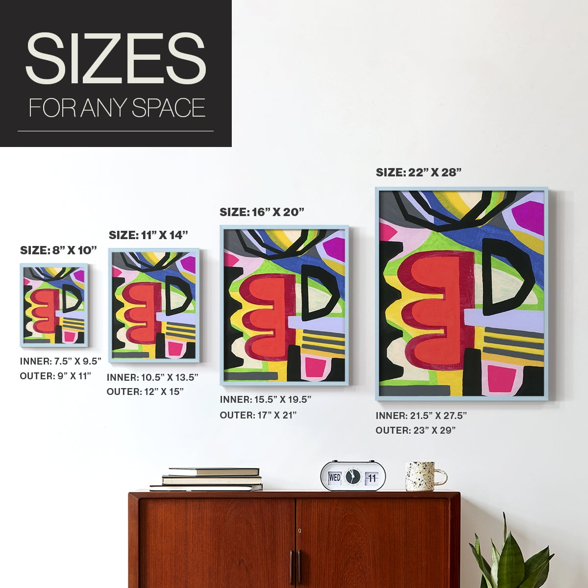 Bold Shape Shift I Framed Print in Blue Solid Wood Framed Print No Nail Hanging