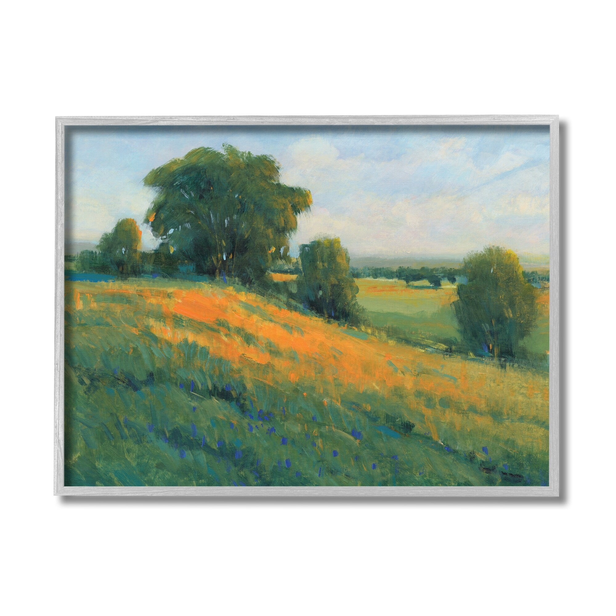 Green Rolling Hills Blue Poppy Fields Landscapes 14 in x 11 in Framed Painting Art Print, by Stupell Home Décor