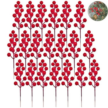 HYG 8.6 inch Christmas Foam Red Berry Picks 20 Pcs Artificial Holly Berries Branches DIY Wreath Garland Xmas Tree Ornaments for Winter Holiday Home Decor