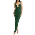 thumbnail image 3 of Women Backless Dress V Neck Sleeveless Open Back Split Maxi Dress Party Cocktail Green M, 3 of 8