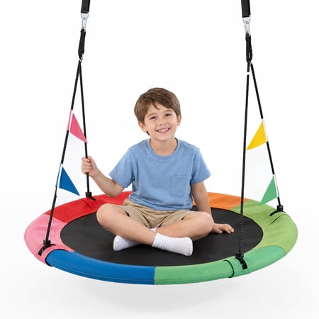 CONCETTA 40inch Outdoor Saucer Swing for Kids, Adjustable Ropes, Straps Carabiners, 440 lb Capacity, 600D Oxford Fabric, Multicolor