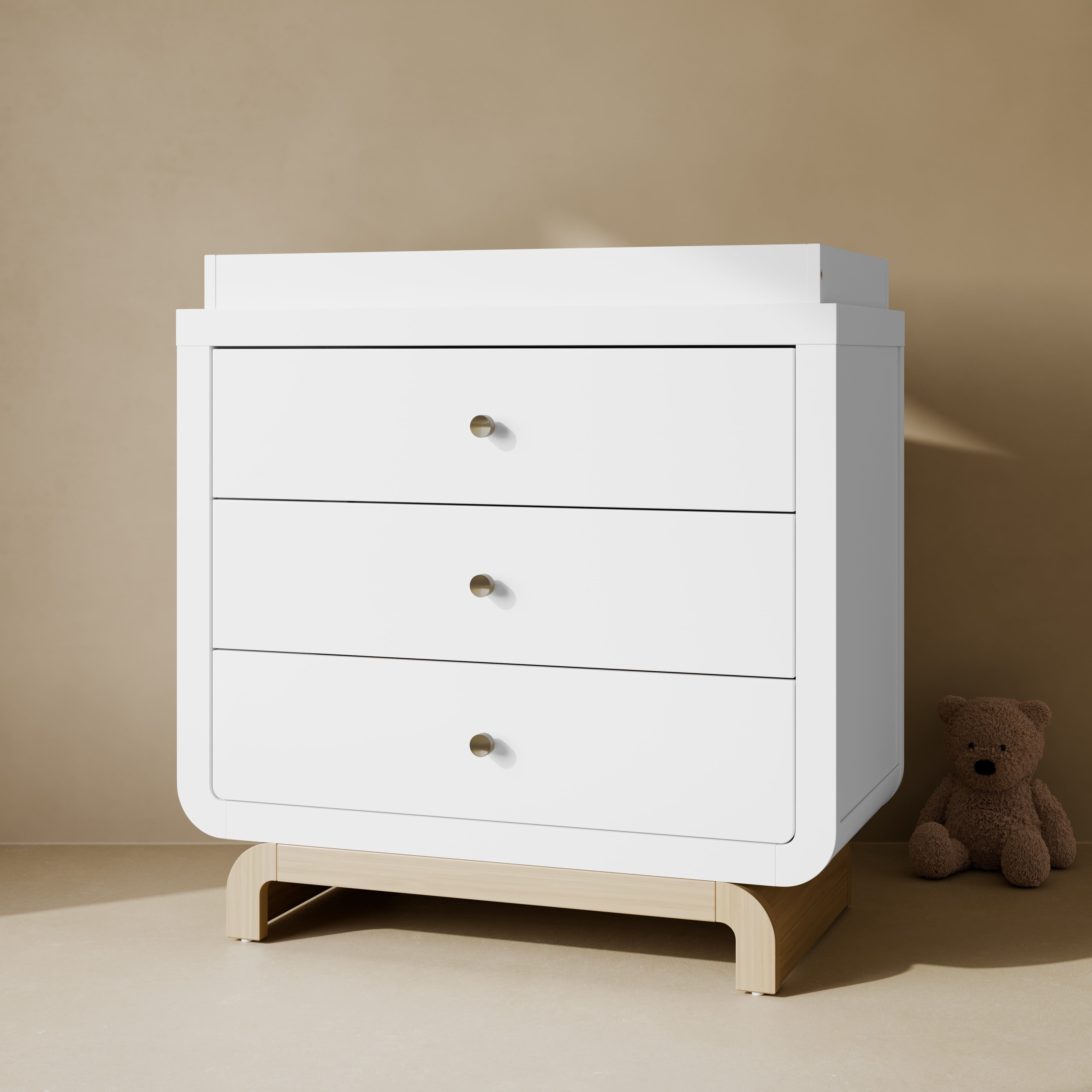 Art of Nursery by Storkcraft Santorini 3 Drawer Dresser with Infant Changing Topper, White with Driftwood