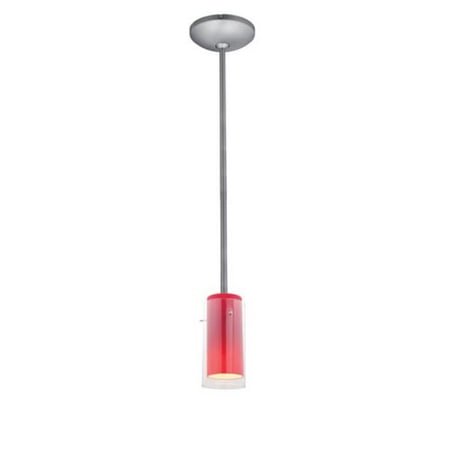 

Janine Glass`n Glass 28033-1R-BS-CLRD 1 Light Glass in Glass Cylinder Pendant in Brushed Steel with Clear Outer Red Inner Glass