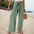 thumbnail image 4 of vigerkar Wide Leg Pants Woman Linen Palazzo High Waisted Drawstring Summer Casual Business 2025 Beach Vacation Pants Green, XL, 4 of 6