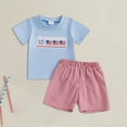 thumbnail image 2 of NOLDARES Baby Boy 4th July Outfit Short Sleeve T-Shirt and Comfy Shorts with 2 Pockets Stars and Stripes Embroidery 2-Piece Summer Set(Light Blue,18-24 M), 2 of 7