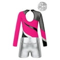 thumbnail image 4 of TiaoBug Kids Girls Long Sleeve Gymnastics Dance Leotard with Metallic Shorts Headwear Athletic Workout Activewear Hot Pink 8, 4 of 7