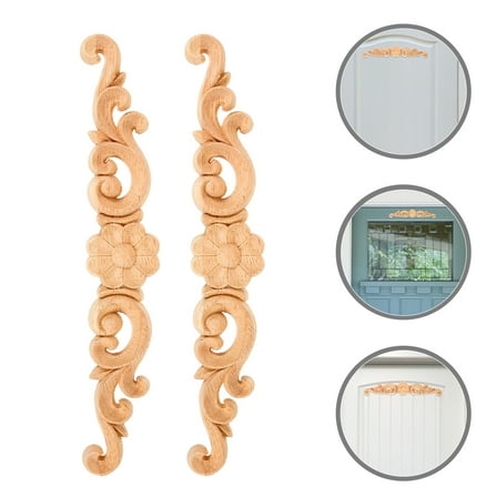 Soimiss Beige Wood Carved Appliques for Decor Intricate Design Decorative Wood Trims 2pcs Set
