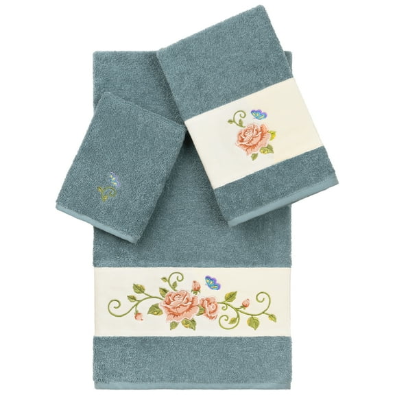 Authentic Hotel and Spa 100% Turkish Cotton Rebecca 3PC Embellished Towel Set Teal
