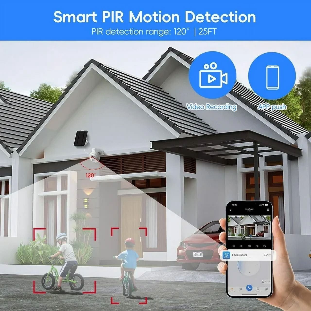 Solar Security Cameras Wireless Outdoor, 4MP PTZ Powered Security Cameras for Home, Security Camera Outside with PIR Motion Detection, Color Night Vision, Two Way Audio, Work with Alexa