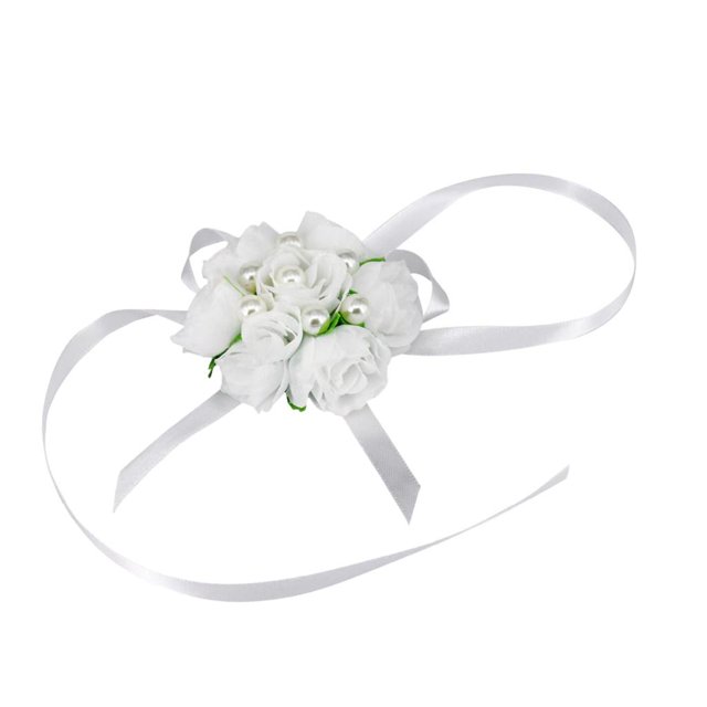 Ramillete de muñeca artificial Yuyangstore Flor de mano de boda en la playa Blanco