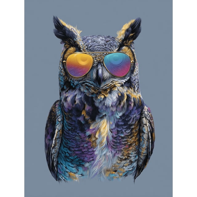 Qisvanset Trendy Cool Owl Canvas Print 12x16 Inch Den Wall Decor