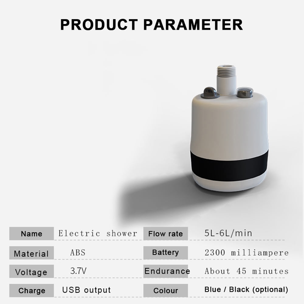 Eccomum Portable Camping Shower, Outdoor Shower Head, Shower Pump, Rechargeable Battery, Pumps Water from Bucket, for Hiking, Pet Cleaning and Shower, Car Washing