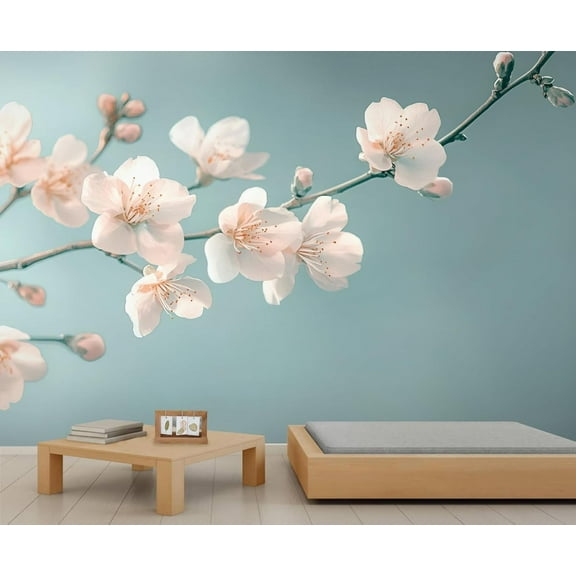 Cherry Blossom Mural - Romantic Flower Wall Wallpaper, Nordic 3D Wall Mural For Living Room Bedroom, Floral Murals Wallpaper 98.4"W x 68.9"H (Not Peel and Stick)