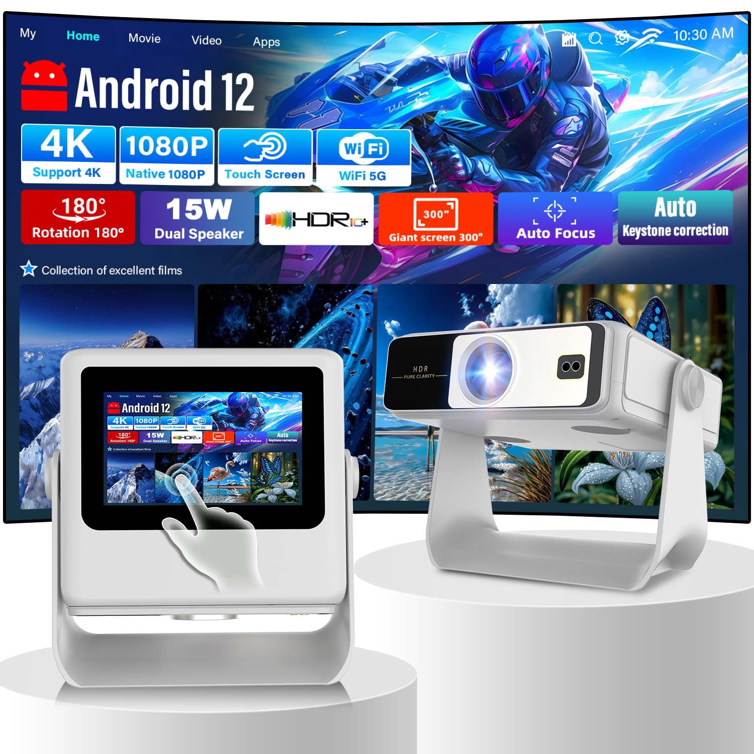 Dancieya プロジェクター 本体 5G Wi-Fi対応新品 DANCIEYA 4K Support Projector with Auto Focus, 300 ANSI Lumens