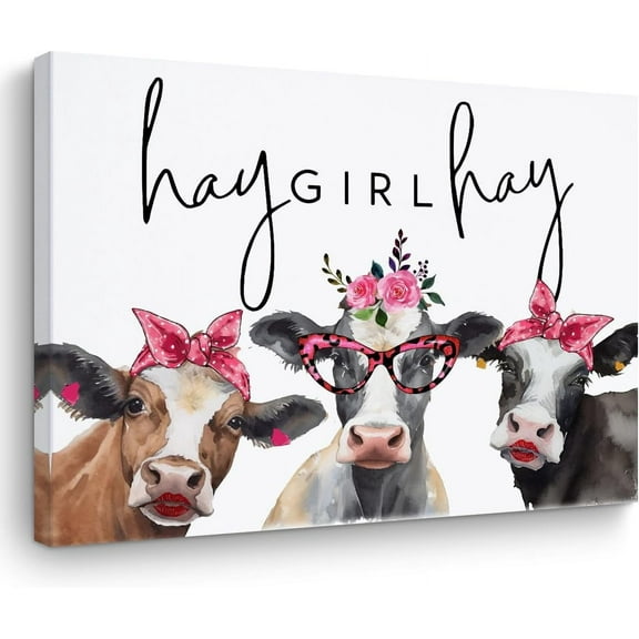 WFSposter Vintage Cow Canvas Wall Art - Western Wall Decor, Framed Art, Funny Cow Gifts, Country Prints, Picture, Farmhouse Bedroom & Living Room Decor