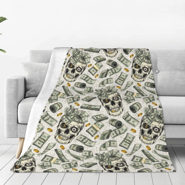 Balery Skull with Cash Manta de Felpa Suave y Acogedora – Cobija de Franela Aterciopelada para Cama, Lavable y Cálida para Sofá, Mascotas, Transpirable-60"x50"