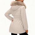 thumbnail image 3 of Women's Mid-length Solid Color Cotton Coat with Removable Hood Fur Collar, Beige, Size L, 3 of 4