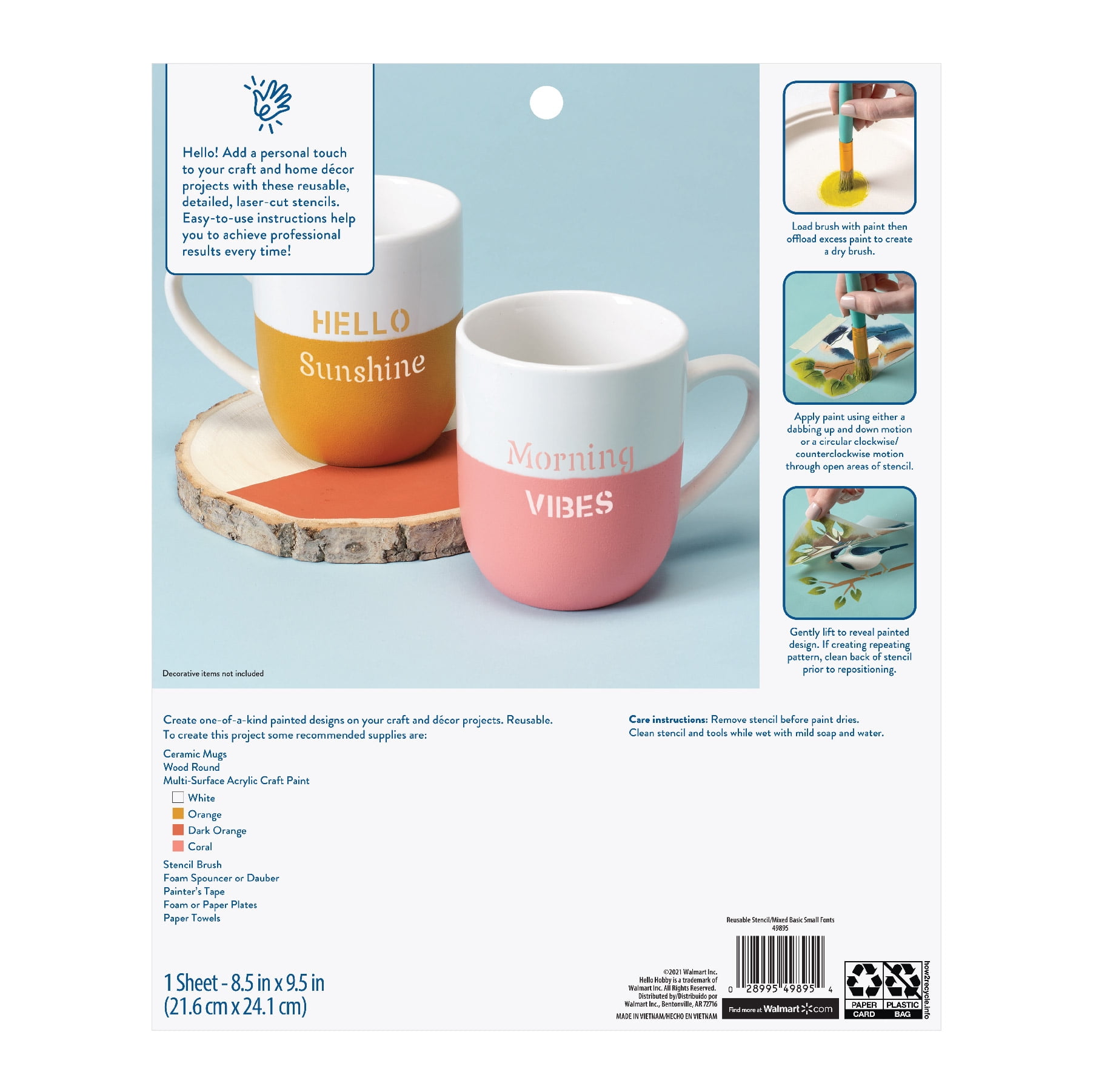 Hello Hobby Stencil Set, 8.5" x 9.5", 1 Piece, Basic Alphabet and Shapes