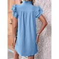 thumbnail image 6 of Women's Short Sleeve Tiered Mini Neck Sun Sundress Dress for Casual Beach Light Blue S, 6 of 7