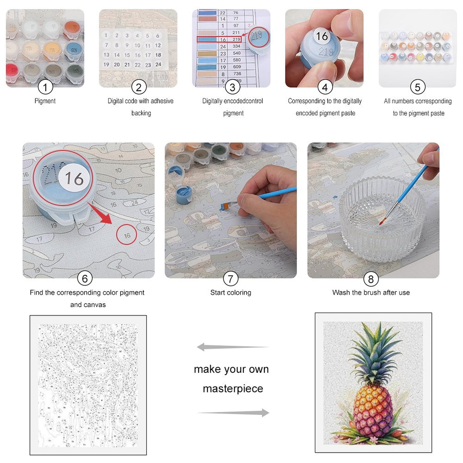 Paint by Numbers Kit for Adults, Colorful Pineapple Floral Art Paint by Numbers, Easy Paint by Numbers Kit for Adults Beginner, DIY Adult Paint by Number Kits on Canvas, Home Decor