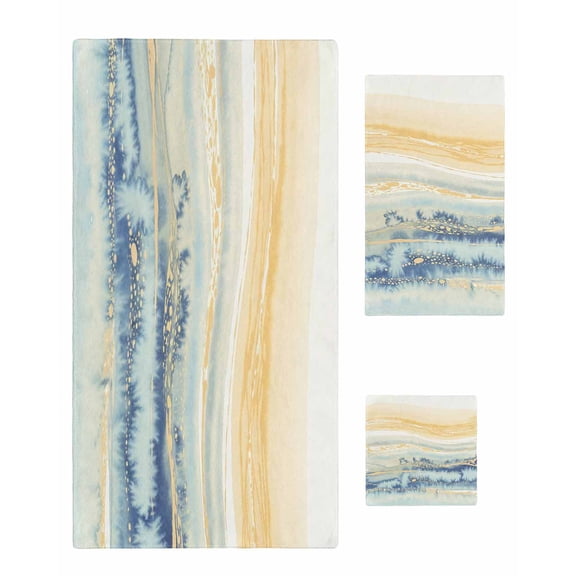 Yellow Blue Ombre Towel Set of 3, Soft Microfiber Bath Towels, Hand Towel, Washcloths, Abstract Modern Art Fluid Striped Quick-Dry Absorbent Towels for Bathroom Kitchen Hotel Beach Gym Spa