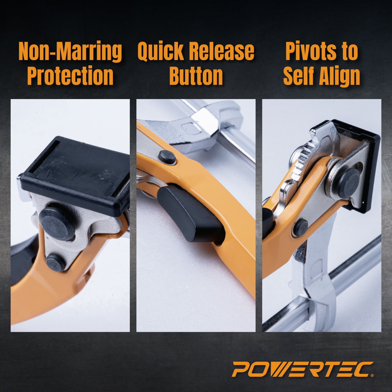 POWERTEC 71545 Quick Release Ratcheting Table Clamp for MFT and Guide Rail System, 7" Capacity x 2-3/8” Throat Depth, 3PK