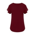 thumbnail image 4 of Womens Summer Tops Dressy Casual Ruffle Short Sleeve Crewneck Shirts Solid Color Loose Fit Basic T Shirts Tunic Blouses, 4 of 6