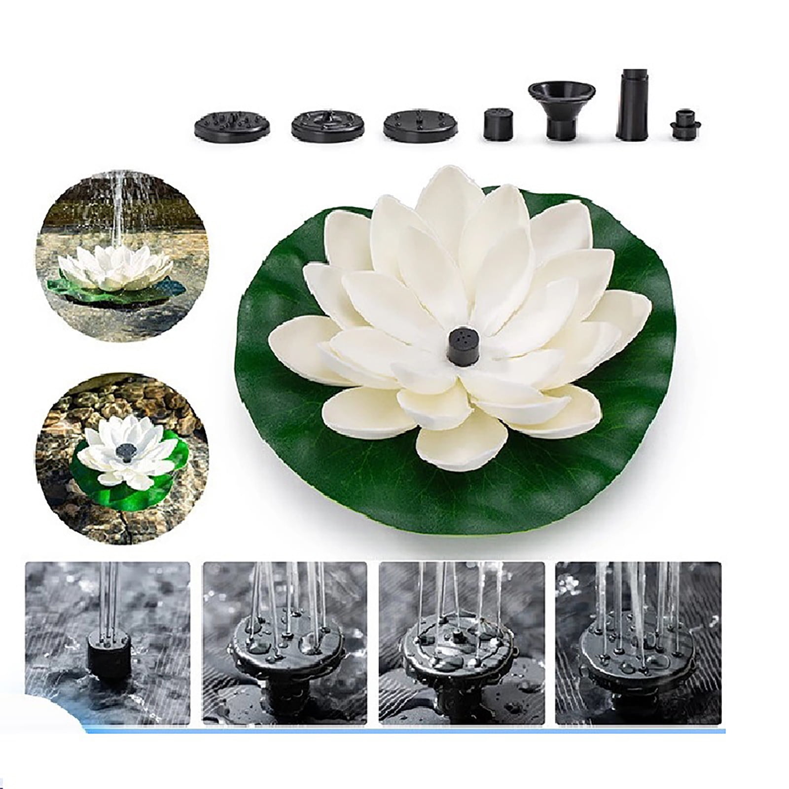 (Clearance) BNNG Solar Water Fountain, Water Lily Solar Fountain for Bird Bath, Garden Decor Solar Fountain, Fountain Pump for Bird Bath Outside Pond and Backyard, 7 Nozzles