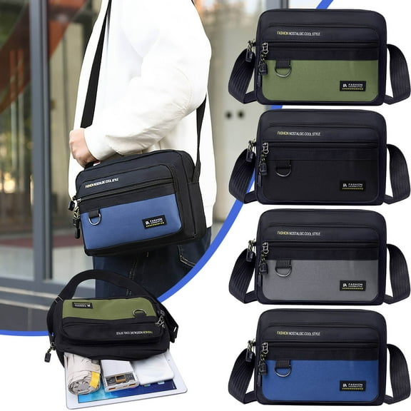 hulanddfd Sling Bag for Men, Blue Crossbody Bag with Multi-compartments and Adjustable Strap 9.84"x7.48"x2.76" Leather Daypack for Travel Running Hiking Outdoor and Work Casual Daily Use