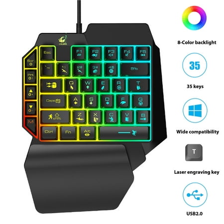 EEEkit One Handed Gaming Keyboard with 35 keys, Mechanical Feeling Mini Gaming Keypad with Palm-Rest,  LED Backlit USB Wired Keyboard for