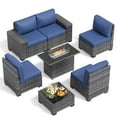 thumbnail image 3 of UDPATIO Patio Furniture Set with Fire Pit Table, Outdoor Patio Sofa Set With Wide Armrest, All-Weather Wicker Rattan Guest Set With Cushion And Glass Table And Waterproof Cover, Grey&Navy Blue, 3 of 8