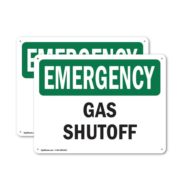 (2 Pack) Gas Shutoff OSHA Emergency Sign 14 Inch X 10 Inch Plastic Sign, Weather Resistant, UV Protected for Workplace, Business, and Construction Site, Made in the USA