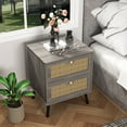 Spaco Rattan Night stand with Drawers, Bedroom Nightstand Bedside Table