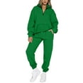 thumbnail image 2 of Women Pajamas Set 2 Pieces Loungewear Suits Solid Color Zipper Hooded Hoodies Sweatshirts Tops and Pants Sleepwear Outfits, 2 of 6