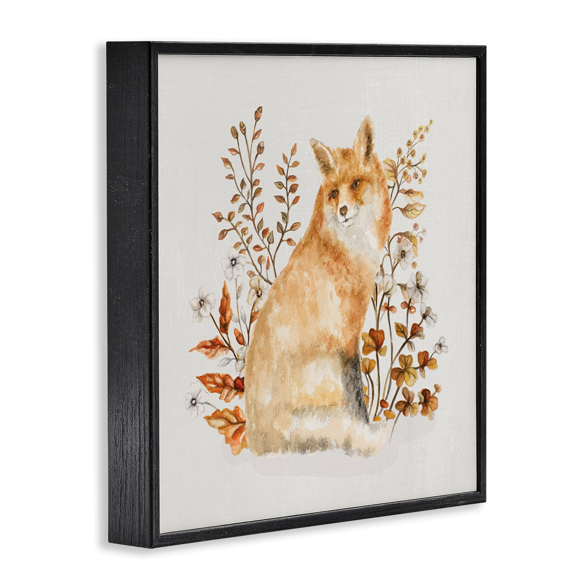 Stupell Industries Rustic Fox & Botanicals Animals & Insects Painting Black Framed Art Print Wall Art, 12 x 12