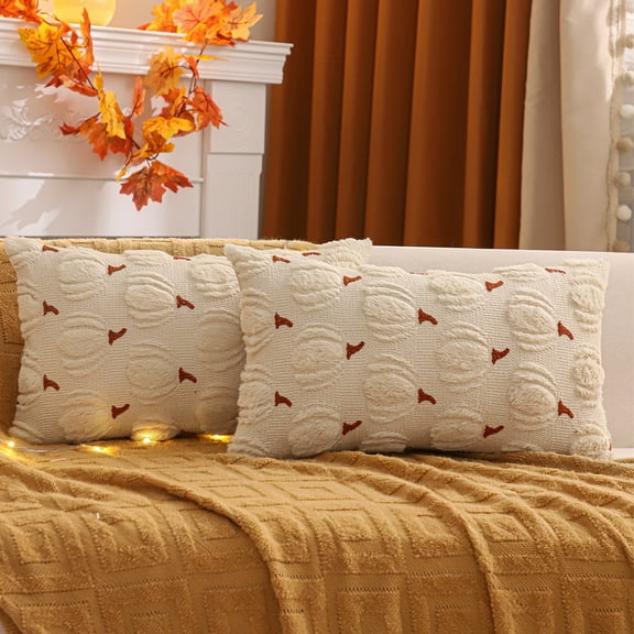 Tosleo Fall Throw Pillow Covers 12x20 inch Set of 2 Beige Pumpkin Decorative Pillow Cases Farmhouse Plush Faux FurWool Cushion Covers for Couch Sofa Bed
