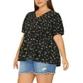 thumbnail image 4 of Agnes Orinda Women's Plus Blouse Floral Layered Flare Hem Casual Peplum Tops, 4 of 5