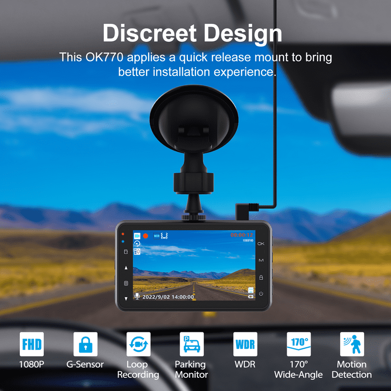Dash Cam, 1080P Car Camera Front and Rear, 170° Wide Angle Driving
