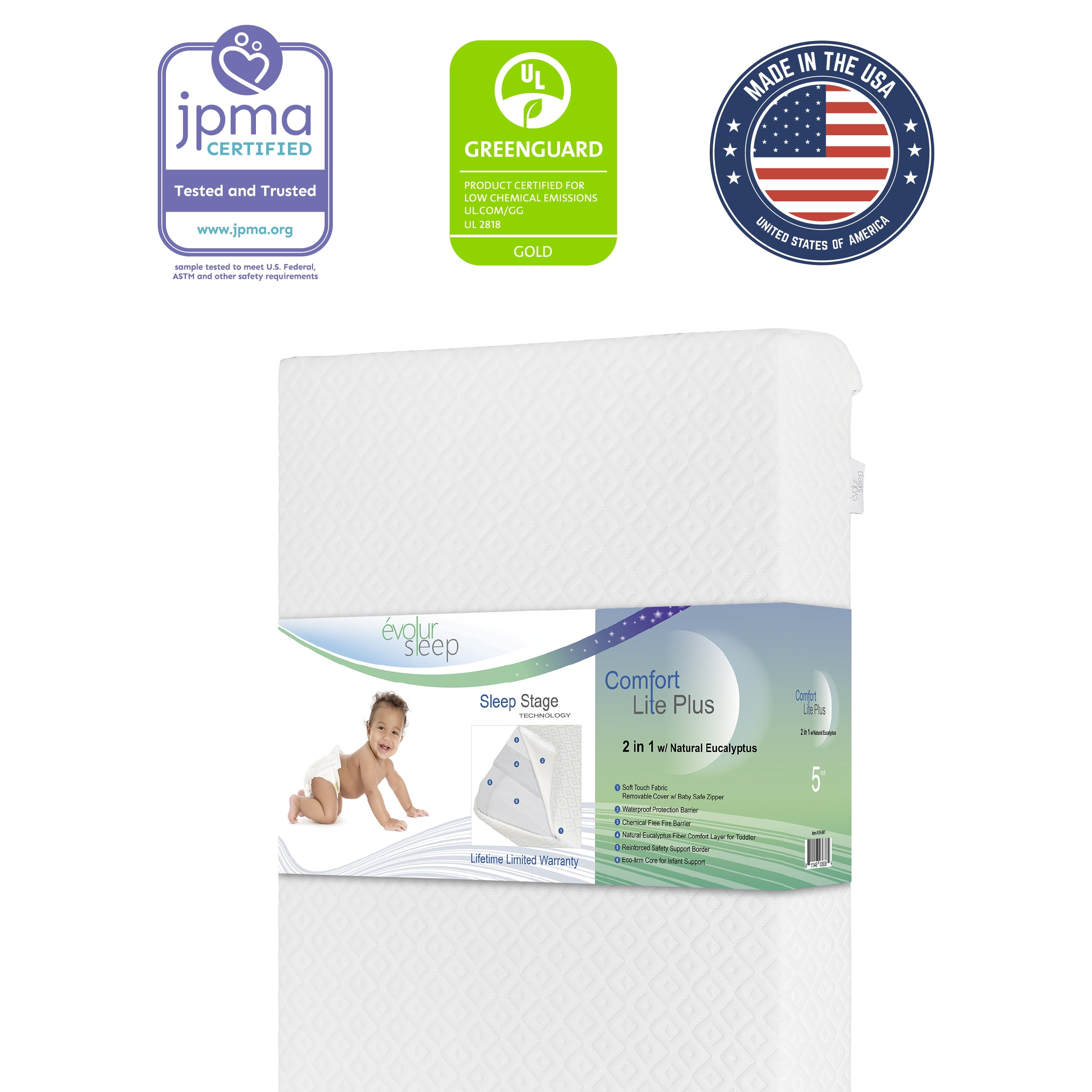 Evolur Sleep Comfort Lite Plus with Natural Fiber Crib & Toddler Foam Mattress