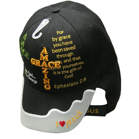 AMAZING GRACE Ephesians 2:8 Christian Black Grey Gray Hat Cap Saved By Grace