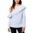 thumbnail image 1 of maison Jules Womens Ruffled One Shoulder Blouse, Blue, Small, 1 of 2