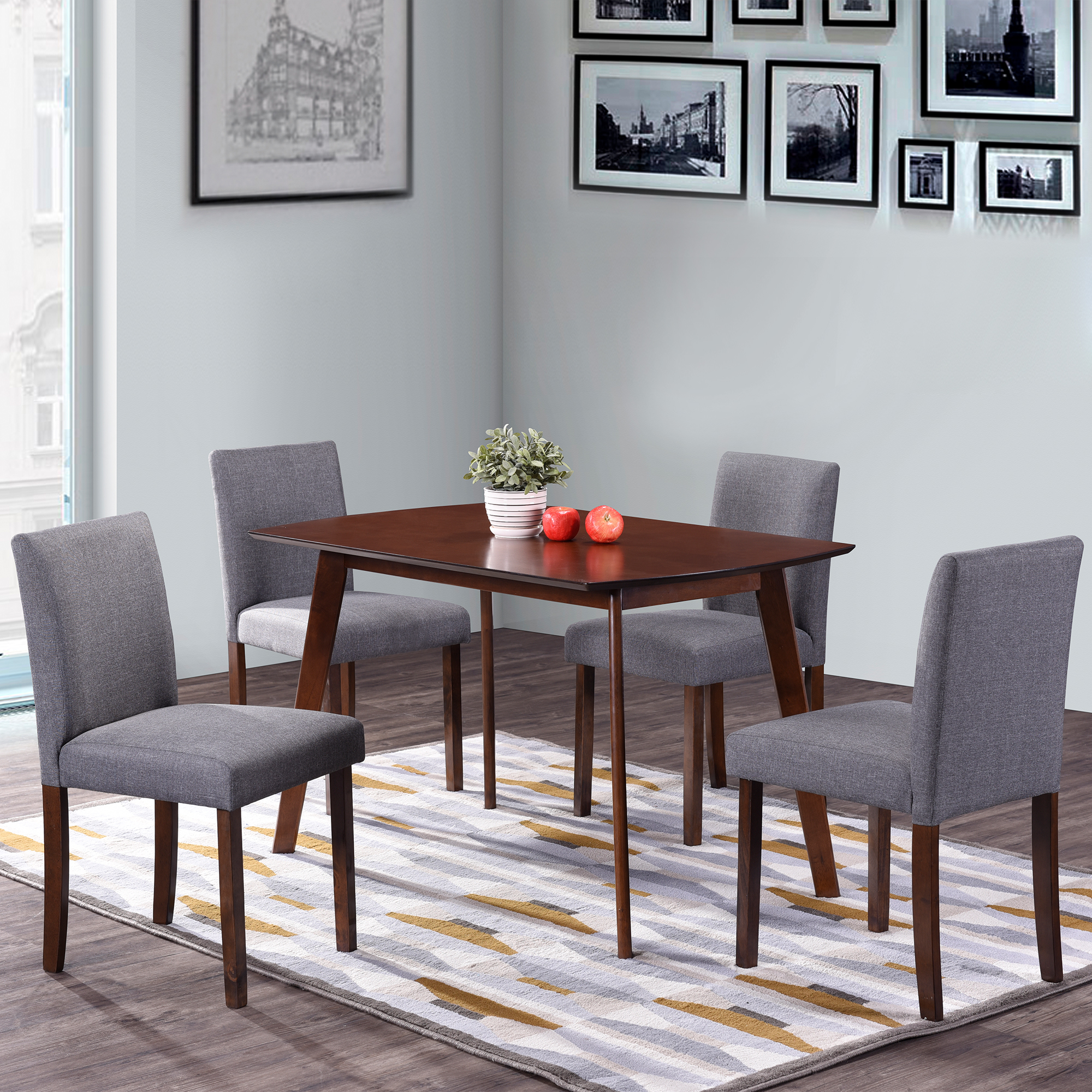 Harper&Bright Designs Wood Table and Upholstered Chairs 5-Piece Dining Set