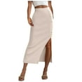 thumbnail image 2 of QENGING Summer Skirts for Women Flare Casual Mid Calf High Waist Button Slit Buttocks Skirt, 2 of 8
