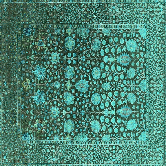 Ahgly Company Indoor Square Oriental Turquoise Blue Industrial Area Rugs, 6' Square